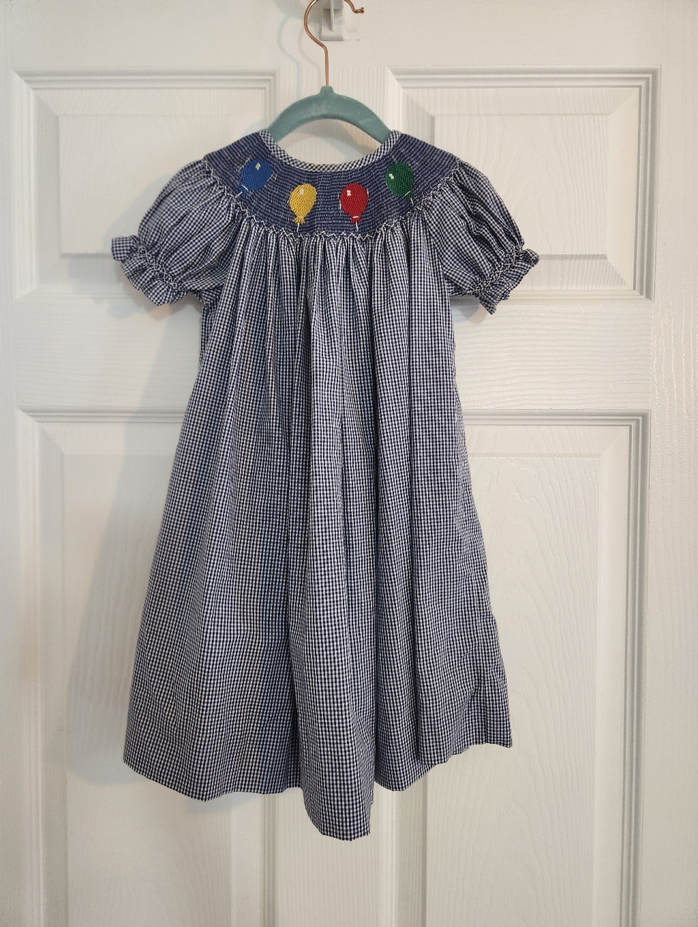 Royal Child Blue/White Gingham Balloon Smocked Girls Dress SZ 18M
